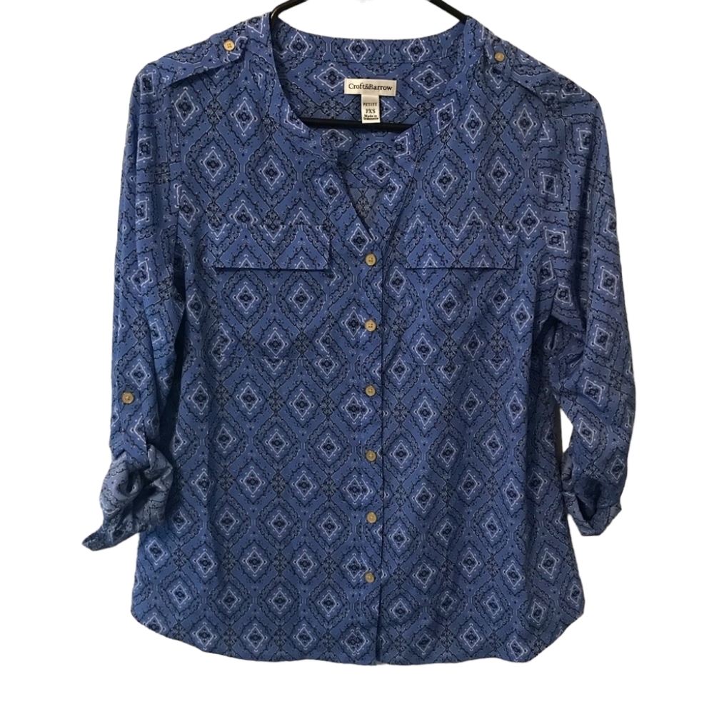 CROFT&BARROW PAISLEY PRINT BUTTON DOWN LONG SLEEVE SHIRT BLUE GOLD SIZE XSP NWT